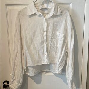 Zara White Button-Up Cropped Shirt